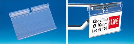Porte-étiquette broche extrudé transparent 40 x 65 mm encoche 8.5 mm