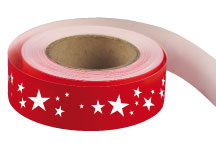 Bande déco porte-étiquette papier "Étoiles fond rouge" 38 mm x 50 m