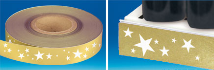 Bande déco porte-étiquette papier "Étoiles fond or" 38 mm x 50 m