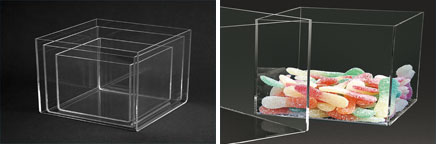 Boîte distributrice plexi rectangle 15 x 15 x 10 cm