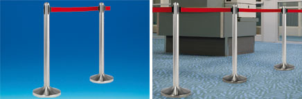Kit poteau de 1 m avec sangle rouge de 2.10 m et socle en inox brossé de Ø 310 mm