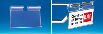 Porte-étiquette broche extrudé transparent 40 x 65 mm encoche 10.5 mm