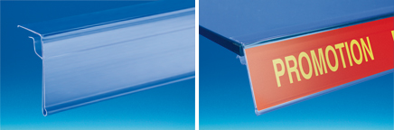 Porte-étiquette tablette verre éxtrudé transparent à clipser 40 x 1000 mm