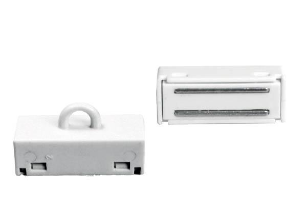 Aimant rectangulaire blanc avec crochet fermé - 13 x 37 mm et force de 1 kg