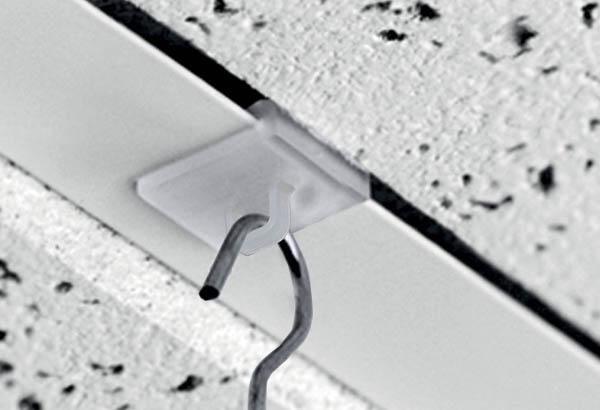 Attache perpendiculaire au rail pour faux plafond et crochet fermé - Universel