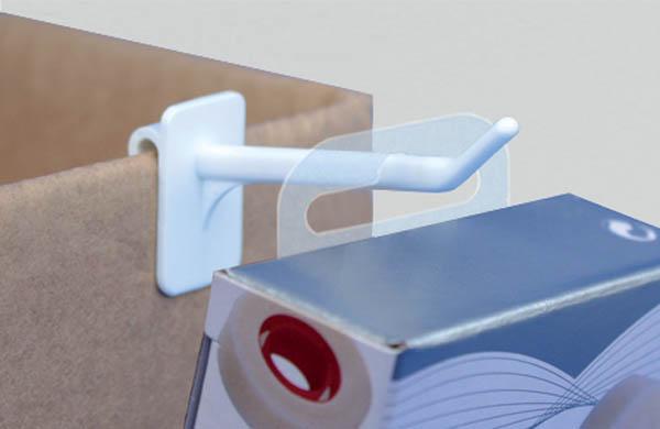 Hang-Tab Euroslot rigide en PET adhésivé - Poids maxi 500g - 40 x 34 mm