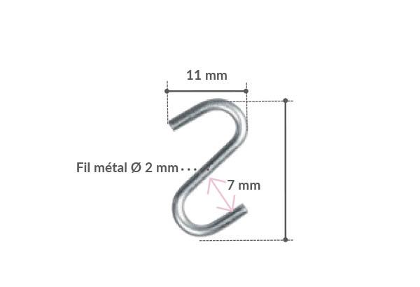 Crochet S en métal de Ø 2 mm - Hauteur 24 mm