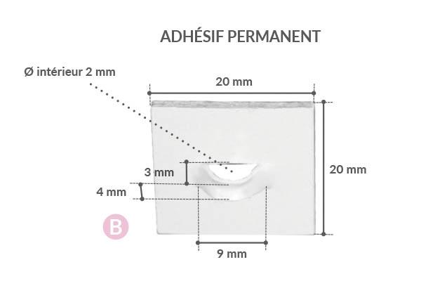 Crochet fermé en PVC blanc avec base adhésive carrée de 20 x 20 mm - Platine