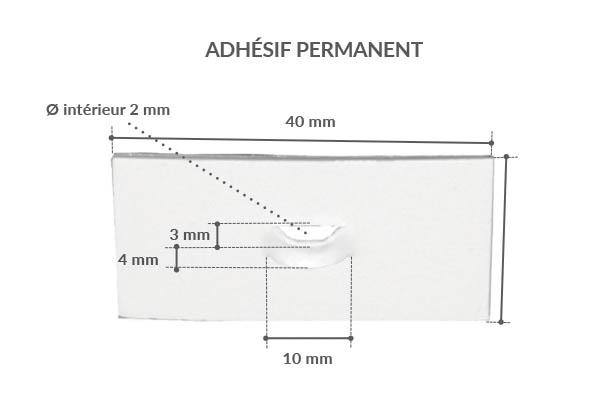 Crochet fermé en PVC blanc avec base adhésive rectangle de 20 x 40 mm - Platine