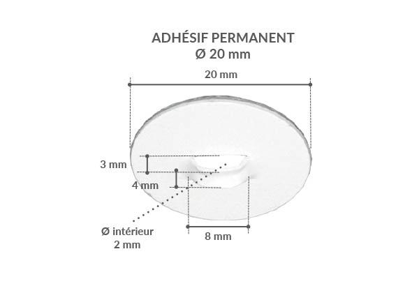 Crochet fermé en PVC blanc avec base adhésive ronde de Ø 20 mm - Platine