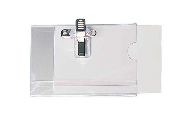 Badge porte nom en PVC avec pince clip et épingle - 75 x 42 mm