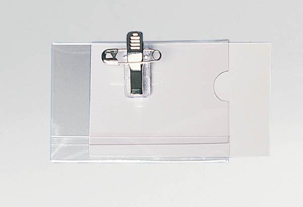 Badge porte nom en PVC avec pince clip et épingle - 75 x 42 mm