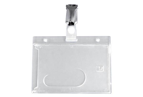 Badge pince en polycarbonate avec pince bretelle - 92 x 69 mm