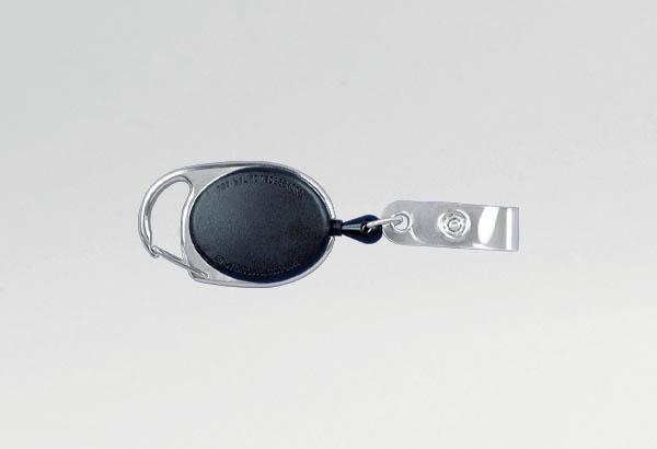 Enrouleur noir avec mousqueton pour badge - Longueur totale de 800 mm