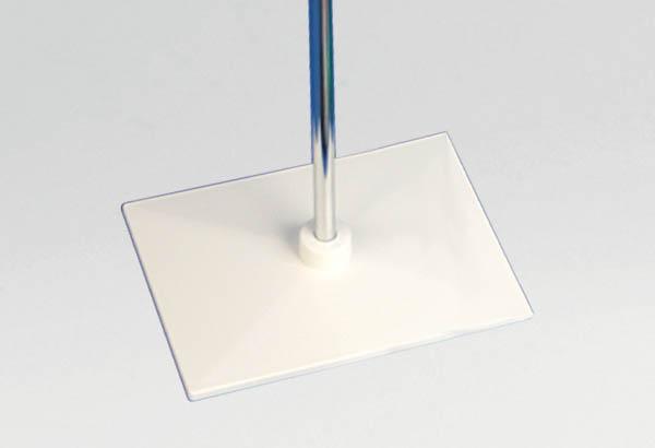 Socle rectangulaire blanc de 200 x 150 mm en plastique pour tige de Ø 12 mm