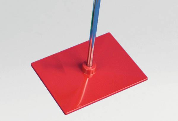 Socle rectangulaire rouge de 200 x 150 mm en plastique pour tige de Ø 12 mm