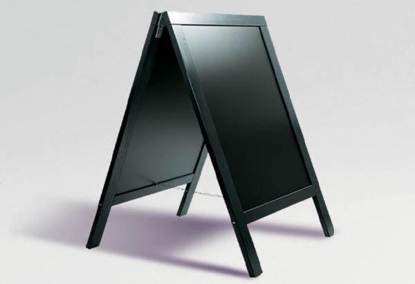 Chevalet 2 faces support bois noir et panneau ardoisine - 750 x 1270 mm - Profil 65 mm