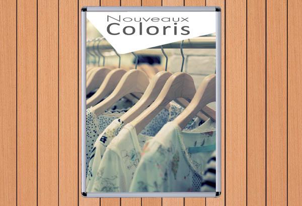 Cadre clippant mural en aluminium profil 25 mm - Format A4 - Coins ronds