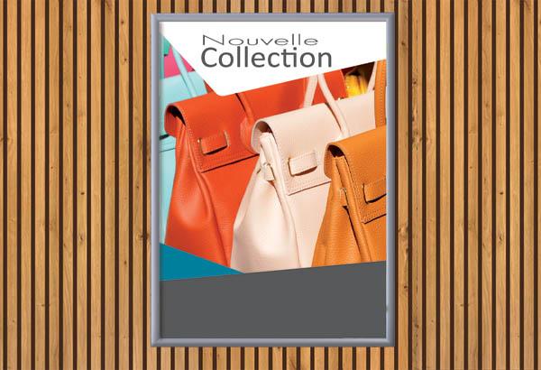 Cadre clippant mural en aluminium profil 25 mm - Format A0 - Coins carrés