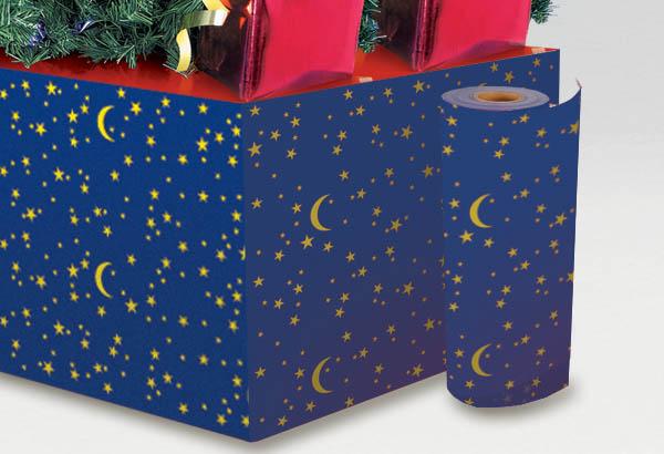 Rouleau de jupe de palette Calcolor® à thème de 60 cm x 50 m - Bleu / Etoilé Or