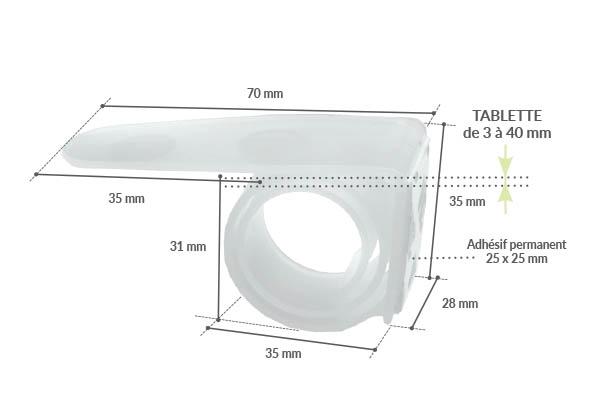 Clip escargot "Facing" en PVC adhésif permanent pour tablette de 3 à 40 mm