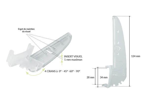 Pied Shark® réglable à 0° et 45° pour rail électronique métal HMY