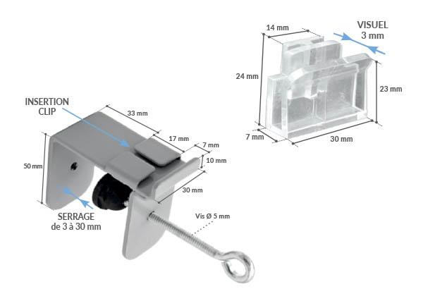 Clip droit pour porte fronton serre-joint - Pour panneau de 3 mm
