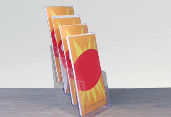 Porte-brochures 4 bacs à poser en polystyrène - Format 1/3 A4