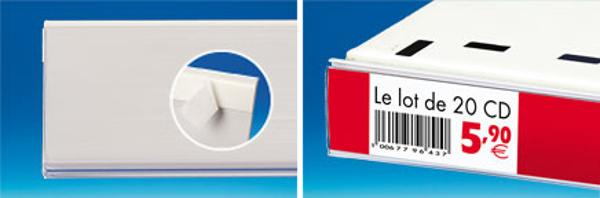 Porte-étiquette extrudé fond blanc mousse Adh. au dos 60 x 1330 mm