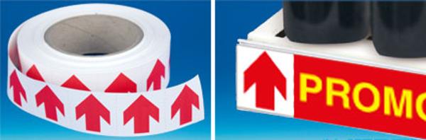 Bande déco porte-étiquette papier "Flèche rouge sur fond blanc" 38 mm x 50 m