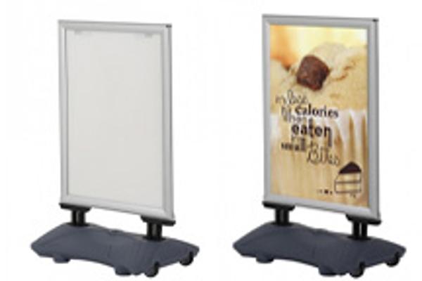 Stop trottoir cadre clippant 2 faces sur roulette - Etanche - Format A0