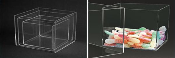 Boîte distributrice plexi rectangle 20 x 20 x 10 cm