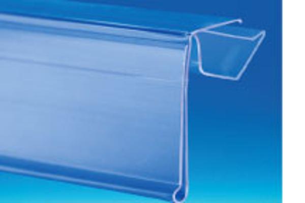Porte-étiquette tablette en bois éxtrudé transparent à clipser 40 x 1000 mm