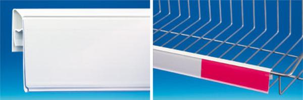 Porte-étiquette incliné tablette fil extrudé fond blanc 40 x 995 mm