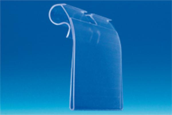 Porte-étiquette broche extrudé transparent courbe 40 x 65 mm encoche 10 mm