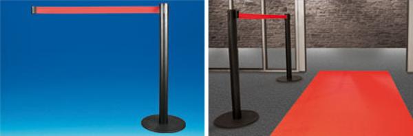 Poteau de balisage noir à sangle retractable rouge 2m