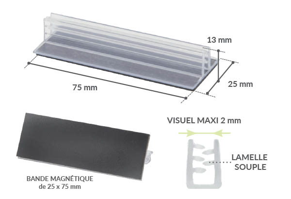 Grip en T bande magnétique en 75 mm - Base de 25 mm Grip en T bande magnétique en 75 mm - Base de 25 mm