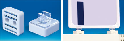 Aimant carré blanc fixe à poser pour cadre PVC Aimant carré blanc fixe à poser pour cadre PVC