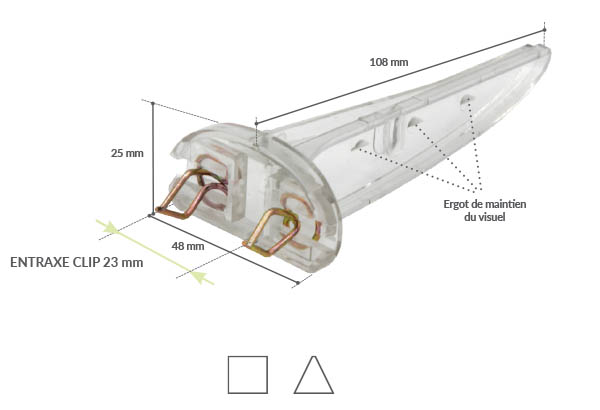 Pied Shark® avec entraxe de 23 mm pour tablettes perforées - 48 x 25 x 108 mm Pied Shark® avec entraxe de 23 mm pour tablettes perforées - 48 x 25 x 108 mm