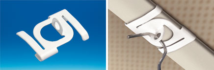 Attache charge lourde en métal pour faux plafond et crochet fermé - Pour rail de 25 mm Attache charge lourde en métal pour faux plafond et crochet fermé - Pour rail de 25 mm