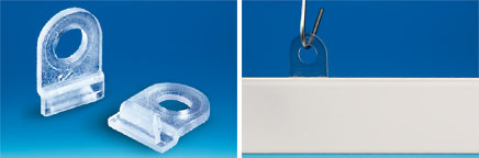 Crochet simple en PVC transparent pour profil clippant Crochet simple en PVC transparent pour profil clippant