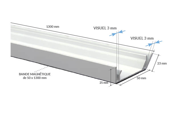 Profil porte fronton magnétique 2 angles à poser - Longueur 1300 mm Profil porte fronton magnétique 2 angles à poser - Longueur 1300 mm