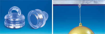 Petit aimant rond transparent avec crochet - Ø de 16 mm et force de 1 kg Petit aimant rond transparent avec crochet - Ø de 16 mm et force de 1 kg