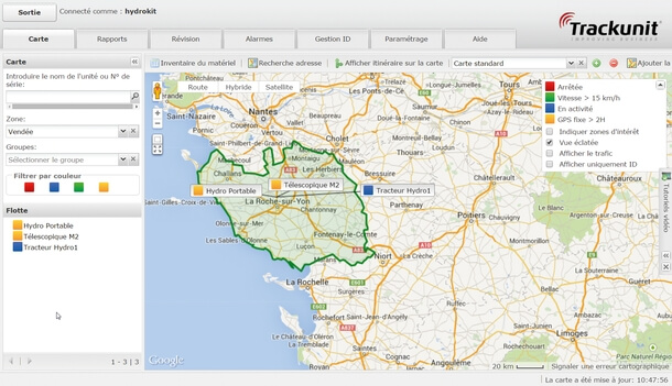 View of the vehicle location management application View of the vehicle location management application